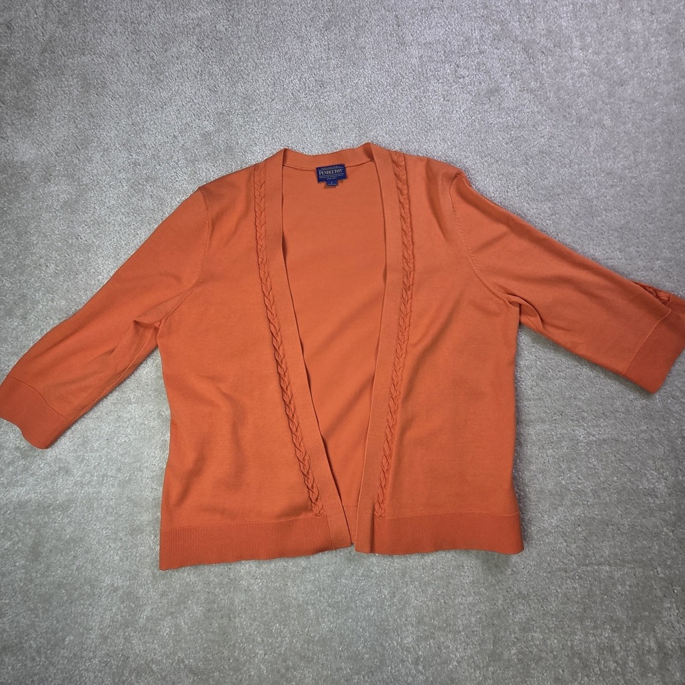 Pendleton Open Front‎ Cardigan Silk Blend Womens Size L Orange Fall